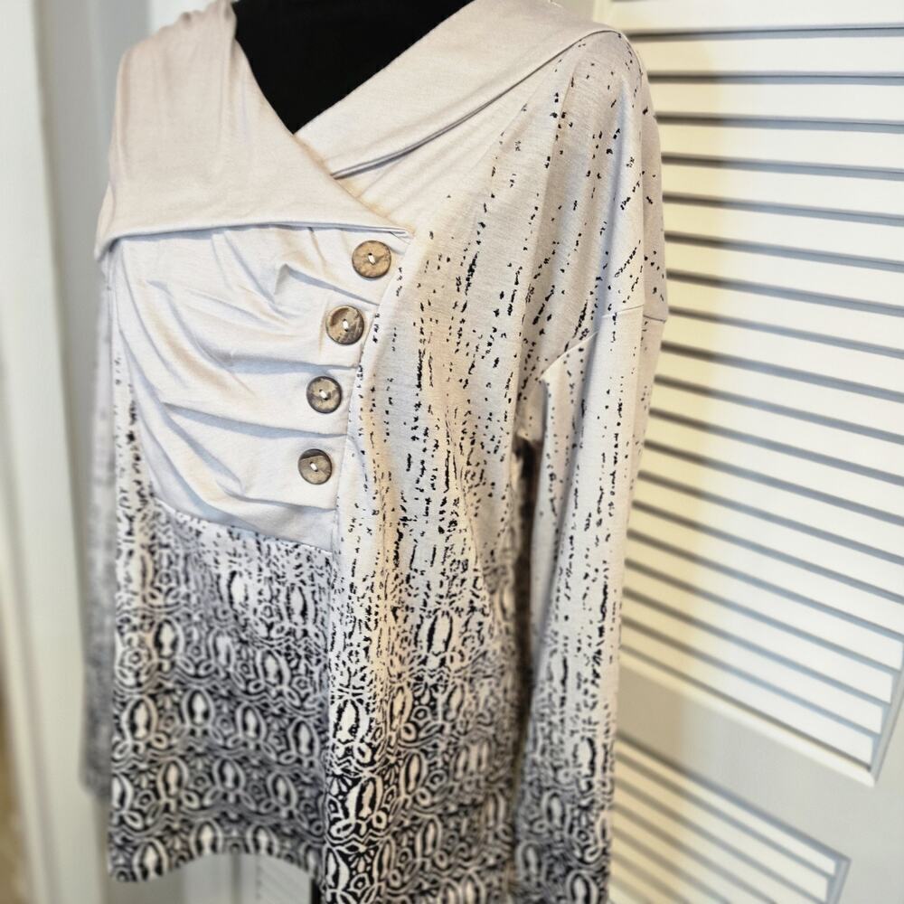 Wrap Button Military Style NoraCora Shirt MED Beige Black Long Sleeved Steampunk